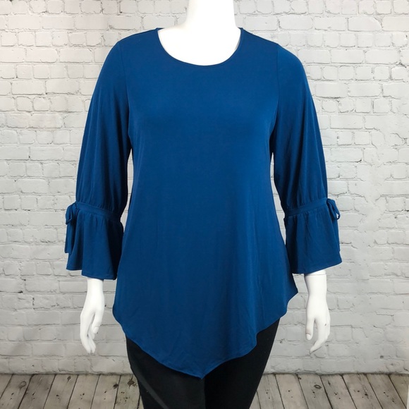 Alfani Tops - Alfani Teal Asymmetrical Long Sleeve Top Size 1X